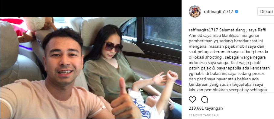 Klarifikasi Raffi Ahmad Soal Belum Bayar Pajak Mobil Mewahnya